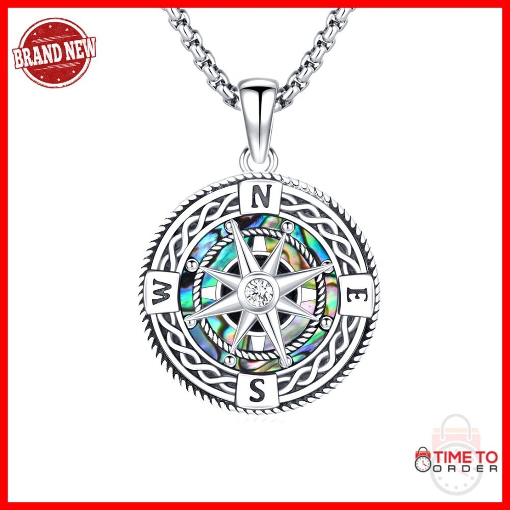 Sterling Silver Compass Pendant Necklace Travel Talisman Graduation Gift